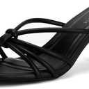 Women's Strappy Square Open Toe Kitten Heels Sandals Knotted Design Summer Fashion Slip On Mule Style (9, Black Pu)
