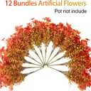 Fall Artificial Flowers for Outdoor Clearance - 12 Pcs Faux Eucalyptus Stems with Mums, UV Resistant Fake Fall Flowers, Artificial Plants for Porch, Front Door Wreaths, Centerpieces (12, Fall Orange)