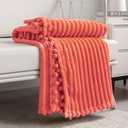 DISSA Fleece Blanket Twin Size 60x80, Coral - Soft, Plush, Fluffy, Fuzzy, Warm, Cozy Perfect Throw for Couch, Bed, Sofa - with Pompom Fringe - Flannel Blanket
