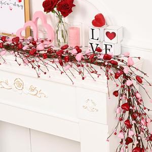 2 Pcs Valentine's Day Decor, 6 Ft Valentine's Day Garland for Mantel, Valentines Day Centerpiece for Table, Red Pink Heart Garland, Valentines Day Decorations for Spring Wedding Fireplace Table Décor