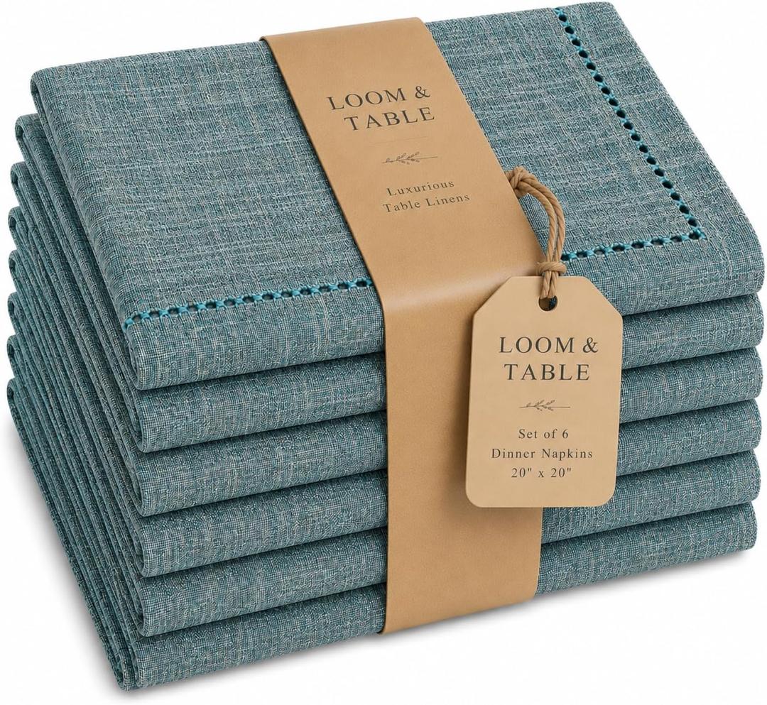 Maple Turquoise Napkins by Loom & Table Elegant, Wrinkle-Resistant, Machine Washable Luxury Napkin for Dining Room, Weddings, Dinner Parties, Holidays, Birthdays, or Everyday Use