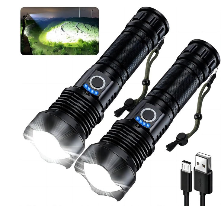 Rechargeable Flashlights 990000 High Lumens - 2 Pack, Super Bright 12 Hours Long Life LED Flashlight with 5 Modes, High Powered Flash Light for Home, Outdoor (Black)