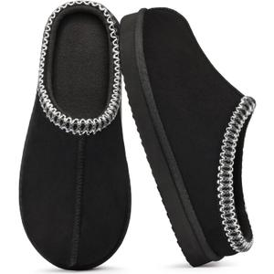 Litfun Memory Foam Slippers for Women Cozy Warm House Shoes Indoor and Outdoor (7.5-8, Black)