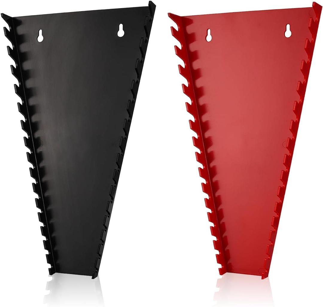 ALOANES 32-Slot ABS Plastic Wrench Organizer, Hanging Wrench Organizer for Tool Box and Wall, Fit SAE & Metric Wrench Storage, 2 Pack Lightweight Wrench Holder(Red&Black)