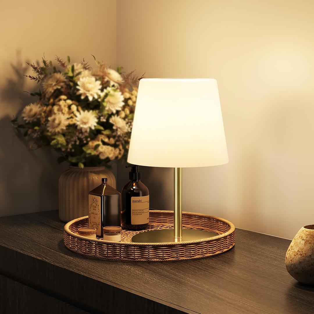 EZVALO Outdoor Cordless Table Lamp, IP65 Waterproof 4500mAh Rechargeble Shower Lamp, Dimmable Touch Lamp, LED Night Light Lamp for Bathroom Patio Camping Restaurant Home 1 Pack (Gold)