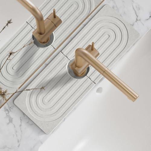 Faucet Mat for Kitchen Sink - Wider Diatomite Fast Drying Stone Sink Tray, Super Absorbent, Prevents Moisture Buildup - Faucet Splash Guard for Bathroom Counter [Light Grey, 15" x 5.3"]
