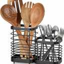 Utensil Holder, Stainless Steel Utensil Drying Rack for Kitchen Counter, Silverware Cutlery Flatware Holder Forks, Knives, Spoons, Chopsticks Organizer (Black)