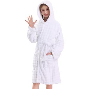 V.&GRIN Girls Hooded Towel Robe, Super Absorbent Quick-Dry Kids Bathrobe for Bath & Pool - Solid Colors Bubble Texture (9-10 Years, White)