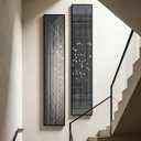 AMAATE 2 pieces of vertical crystal ceramic wall art, black aluminum frame, 8" x 55"