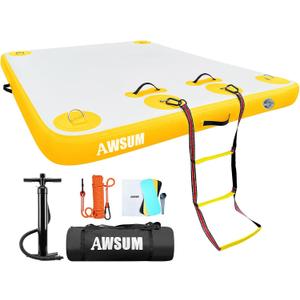 AWSUM Inflatable Floating Dock Air Dock Platform Floating Island Raft with None-Slip Surface for Pool Beach Ocean (8x6 ft, Yellow)