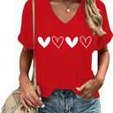Valentines Shirts for Women More Love T-Shirt Love Heart V Neck Tee Tops Valentines Gifts for Her (Red, XL)