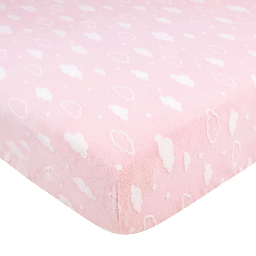 TL Care Heavenly Soft Chenille Fitted Crib Sheet 28" x 52", Warm and Cozy Neutral Chenille Sheet, Pink 3D Cloud, for Boys and Girls, Fits Crib and Toddler Bed mattresses