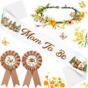 Ceenna Woodland Baby Shower Decorations Mom to Be Sash and Dad to Be Pin Flower Crown for Neutral Baby Shower Gender Reveals Party Favors Pregnancy Props Gift