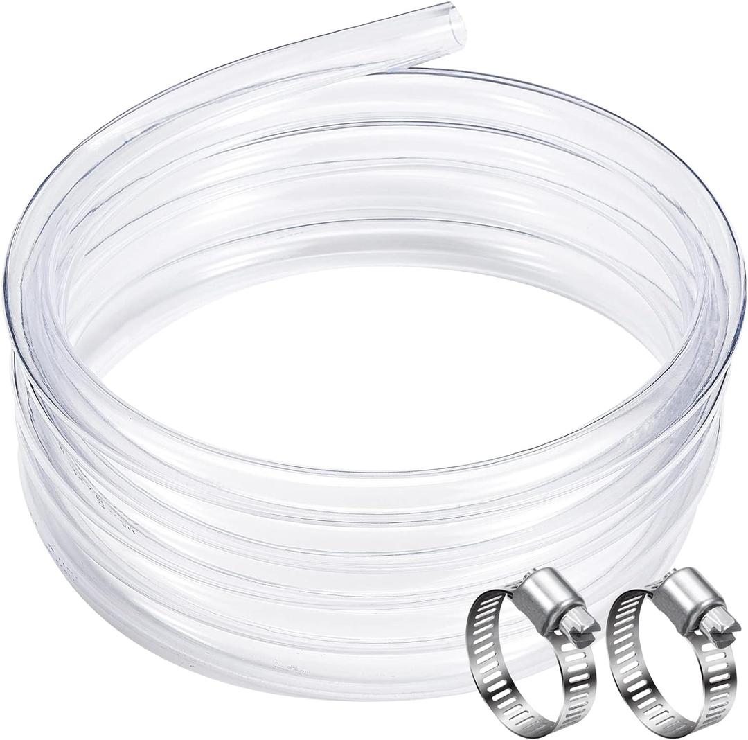 DAVCO 3/4" ID - 100 ft Clear Vinyl Tubing, Low Pressure Flexible PVC Tube, Heavy Duty UV Chemical Resistant Lightweight Plastic Vinyl Hose, BPA Free and Non Toxic, with 2 Stainless Clamps