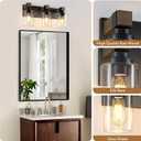 Farmhouse Bathroom Vanity Light Fixtures, Rustic 3-Light Wood Vanity Lights for Bathroom, Vintage Black Wall Sconces Lighting, Light fixtures Over Mirror, with Glass Shade