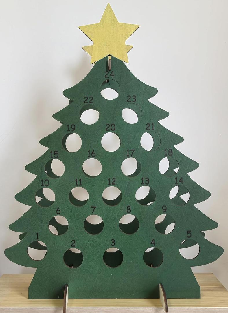 2024 Advent Calendar, Christmas Tree Snowman Liquor Bottle Holder,12 Days 24 Days Countdown for Beer Whiskey Wood Gift Idea Living for Room Bar Decors (Christmas tree)