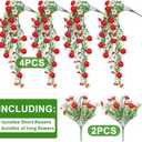 Artificial Flowers for Outdoors 6PCSAll Weather Fade Proof, UV Resistant Waterproof Realistic Faux Silk Mums Daisies Red & White for Hanging Planters Porch Patio Balcony Deck Fence Garden Decor