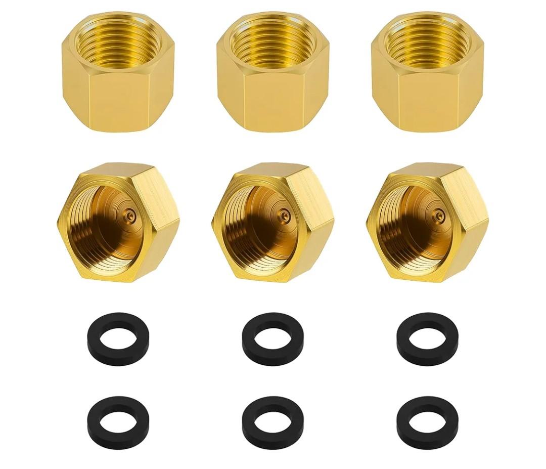 12pcs Brass Pipe Cap, 1/4 Inch NPT Hex Head Pipe Fitting Caps with Rubber Gasket Faucet Valve Caps Brass Compression Cap for Closing off Pipes
