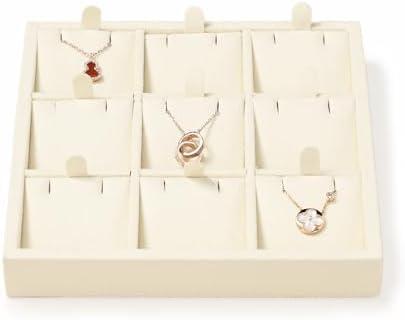 Oirlv Microfiber 9 Slots Jewelry Pendant Display Tray Jewelry Necklace Organizer Display Tray(Beige)