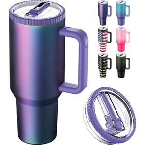 Greatyos 40 oz Tumbler with Handle and Flip Straw Lid - Upgraded Traveler 40oz Tumblers with Lids Straws Vacuum Insulated Leak Proof Stainless Steel Cup Mug Gifts for Men Women Him Her (Aurora)