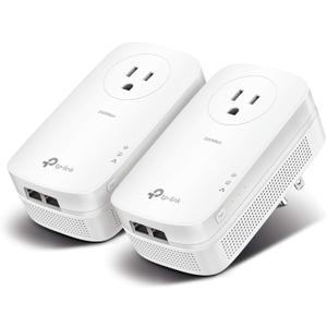 TP-Link AV2000 Powerline Ethernet Adapter TL-PA9020P KIT - Powerline Network Adapter w/ Passthrough, Noise Filter, 2x2 MIMO, 2 Gigabit Ports, Ethernet Over Power, Plug Pair & Play, Power Saving Mode