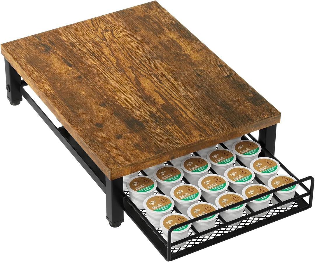IBUYKE Wooden Coffee Pod Holder for K-Cup, 35 Capacity Capsule Pods Storage,Mullti Coffee Pod Drawer,Home Kitchen Counter Coffee Bar Station Organizer,Brown 