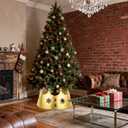 QEQEKAKA Metal Christmas Tree Collar Decorations 23Inch Gold Crown Christmas Tree Ring Collar 4-Panel Hollow Snowflakes & Acrylic Gem Inlays, for Xmas Home Indoor & Outdoor Holiday Party Decor