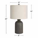 Nourison Home 24" Black Textured Ceramic Table Lamp with Tan Linen Shade, Rustic Farmhouse Accent Lamp, Bedside Lamp for Bedroom, Nightstand, Living Room