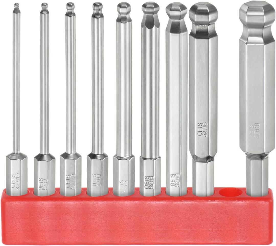 9pcs Ball End Hex Screwdriver Bit Set 1.5mm-10mm ((H1.5-H10)) Size 1/4" Hex Shank 75mm (3") Long Magnetic Ball Head Bits S2 Steel Metric Screw Driver Bit