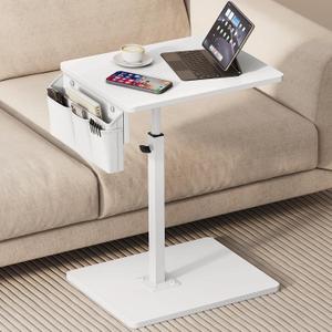 Vagusicc Sofa Armrest Tray Table for Couch, 360 Swivel Height Adjustable TV Tray Table for Small Spaces, Snack Side Table for Couch, Bed, Chair, C Shaped End Side Table for Eating, Reading, Laptop