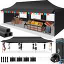COBIZI 10X30 Pop Up Canopy Tent Heavy Duty with Sidewalls, Outdoor Commercial Canopy with Awning, Waterproof&69 SF Extended Awning, Vendor Tent for Market, Party Events, Black