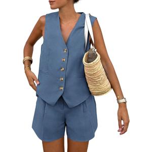 PRETTYGARDEN Women's Summer 1 Piece Pockets Shorts (Medium, Denim Blue)