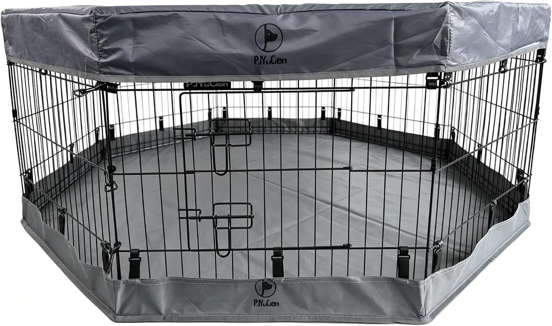 Puppy Playpen with Top Cover & Bottom Pad, 8 Panels 24" H, Gray