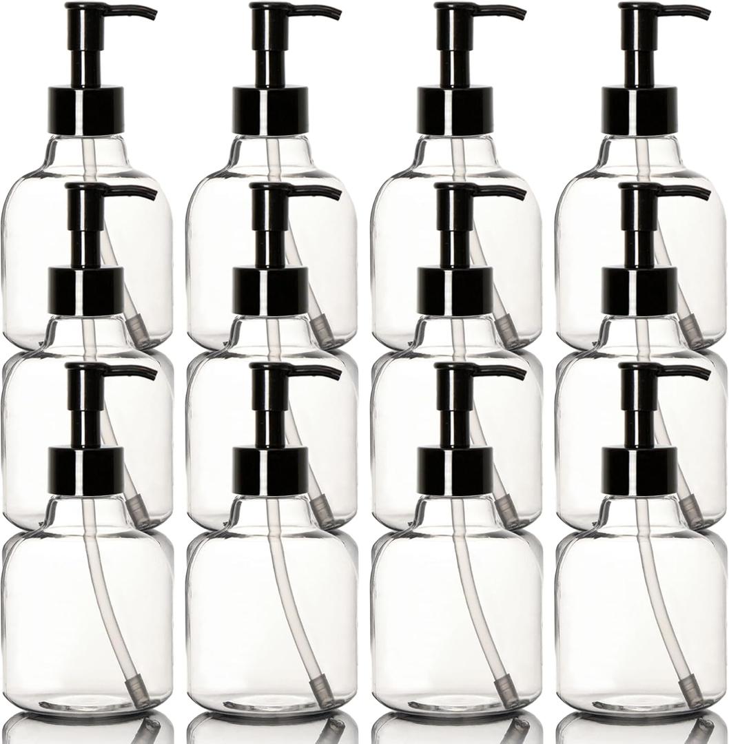 Youngever 6 Pack Plastic Pump Bottles, Clear Refillable Plastic Pump Bottles with Travel Lock (12 Ounce)