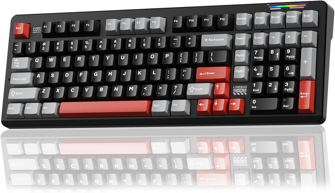 LINGBAO K98 Wireless Mechanical Gaming Keyboard, Tri-Mode BT5.0/ 2.4GHz/ USB-C, Gasket Custom Hot-Swappable Linear Switches Creamy Keyboard with Number Pad, RGB Backlit Gaming Keyboard for PC Laptop