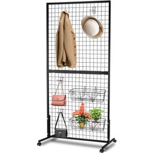 3'6' Double-Layer Grid Panels for Display, Movable Gridwall Panels Tower with T-Base Stand, Sturdy Wire Grid Wall Panels Metal Art Display Racks for Retail Displays Craft Shows (36 Feet Grid Wall Panel)