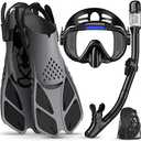 Ubekezele Snorkeling Gear for Adults Men Women, 4 in 1 Snorkel Set with Panoramic View Diving Mask Anti-Fog Anti-Leak, Dry Top Snorkel, Fins and Travel Bag for Swimming, Snorkeling and Travel Diving ML/XL 9-13