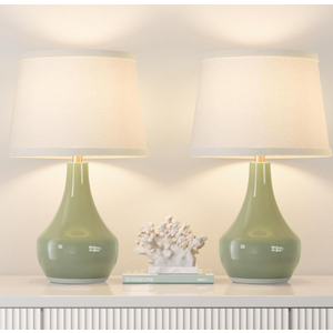 Seealle Modern Green Table Lamps Set of 2  Bedside Lamps for Night Stands, 19.4" Bedroom Lamps for Living Room Sage Green Lamps with Rocker Switch