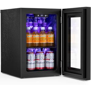 Antarctic Star 18L Beverage Refrigerator Cooler 24Can, Mini Fridge with Quiet Compressor, LED Light, Freestanding Small Fridge with Electronic Temperature Control for Home and Bar(40-61 ℉)