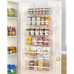 Moforoco 6 Tier Door Food Storage Cabinet Organizer White Hanging Kitchen Basket Organizer Wall Mount Spice Rack Rear Cabinet Door Spice Rack Bathroom Home Bedroom Organizer (White)