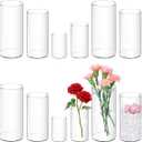 12 Pack Plastic Cylinder Vases, 4 6 8 10 Inch Tall Acrylic Cylinder Clear Flower Vase Set Bulk Glass Like Large Round Plastic Vases for Centerpiece Wedding Home Office (12)