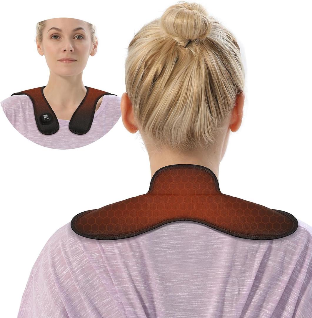 Neck Heating Pad, Cordless Heated Neck Wrap, 4000 MAh Heating Pad Portable Mini for Neck Shoulder Pain Relief Muscle Stiffness, 4 Temperature Modes Travel (Black)