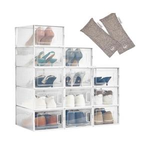 HomeBuddy Shoe Organizer for Closet - 12 Pack Shoe Boxes Clear Plastic Stackable Bins, Clear Shoe Boxes Stackable with Lids, Sneakers Storage Case, Zapateras Organizer for Shoes, Closet Shoe Organizer