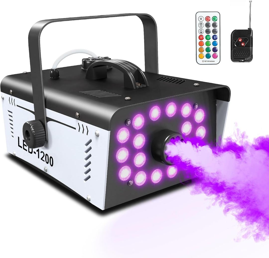 Fog Machine Halloween Outdoor 1200W with 18 LED Lights, Smoke Machine Fog with Remote, Perfect for Party, Stage, Wedding, Indoor