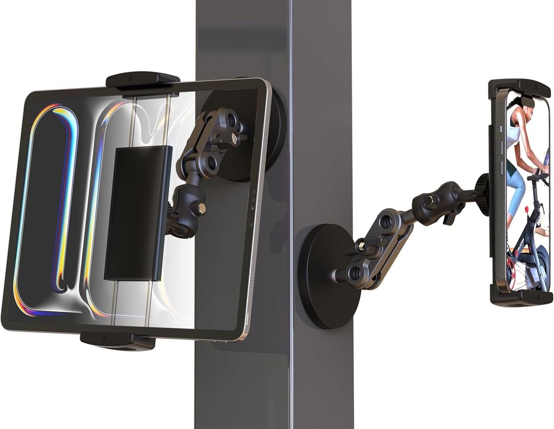 Universal Magnetic Tablet Holder 360Adjustable 7.7" Aluminum Heavy Duty Arm 3.5" Magnetic Base for Fridge Whiteboard Gym Warehouse Kitchen Fits 4-13" Tablets, Phones