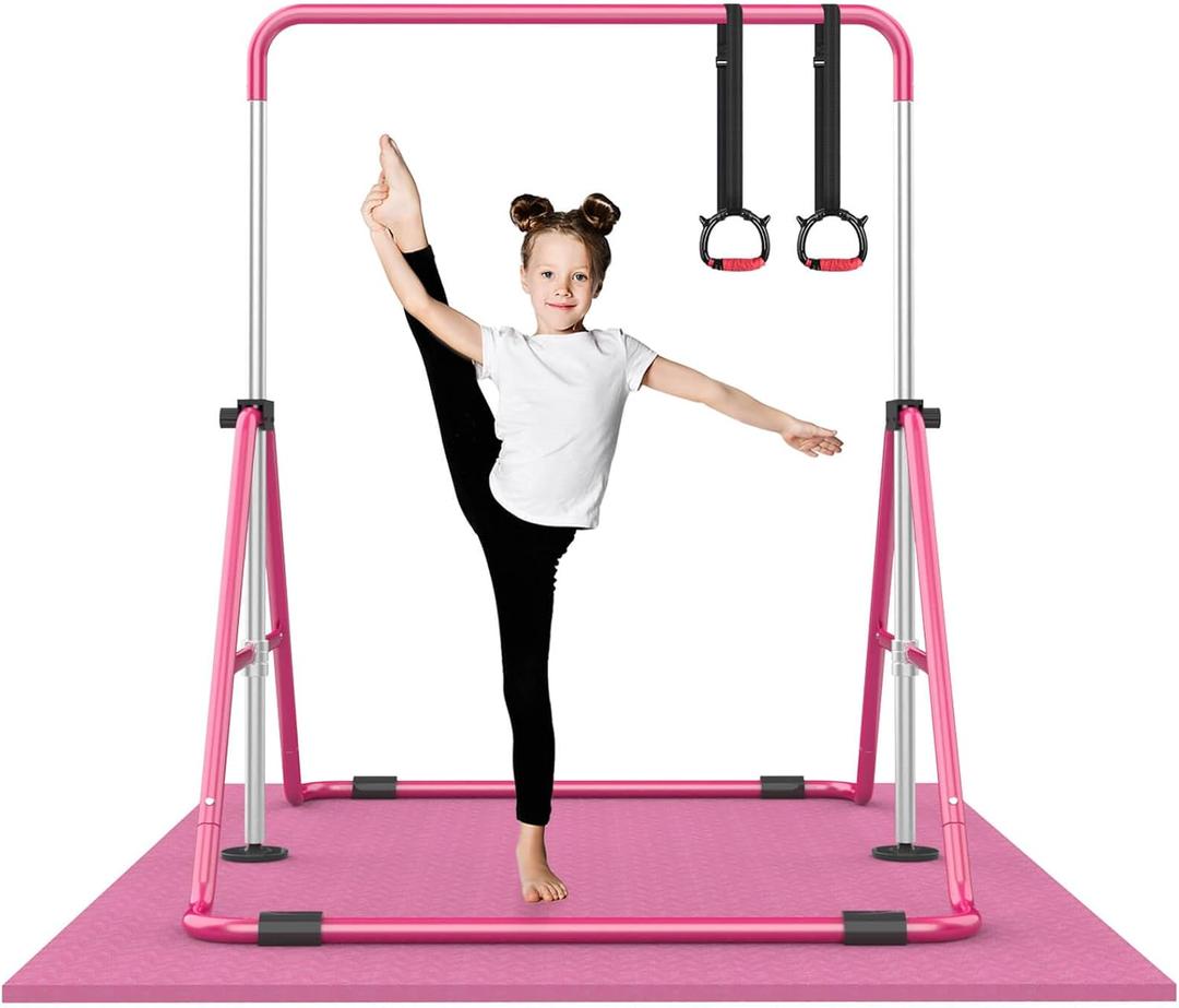 Foldable Gymnastics Bar, 5-Height Adjustable Gymnastic Bars for Kids at Home,Robust & Stable for Indoor/Outdoor Using,Weight Limit 140LBS