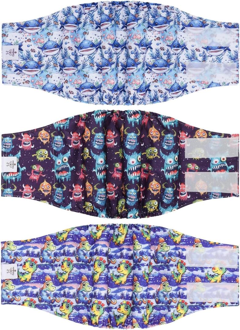 CuteBone Dog Diapers Male Belly Bands 3 Pack for Male Dogs Reusable Puppy Wraps DM65XS (XS(9"-11"))