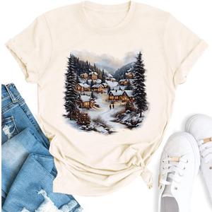 YZMI Christmas Shirts for Women Santa Holiday Short Sleeve Tops Xmas Graphic Print T Shirt (M)