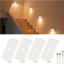 Rechargeable Stair Night Lights Indoor with Motion Sensors, Small Battery Powered Stairway Lights for Bathroom, Hallway, Underbed, Toilet, Magnetic Mount, 4 Pack (3.2INCH)