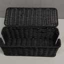 Delamu Handmade Rattan Cable Management Box, Cord Organizer with 2 Open Slots, Desk Cord Hider Box for Computer Router USB Hub Power Strip, 12.5" Lx 5.1" Wx 5.1" H, Black